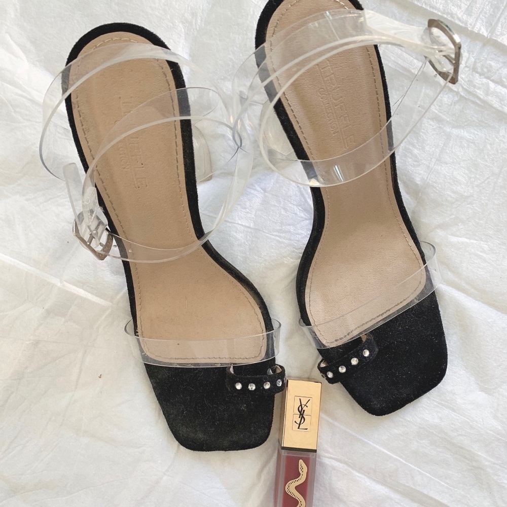 Black & clear toe studded heel